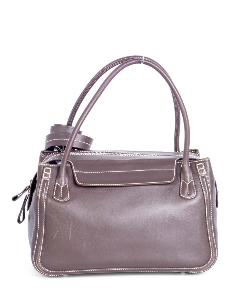 Tod's Leather Exposed Stitching Shoulder Bag Brown-designer resale