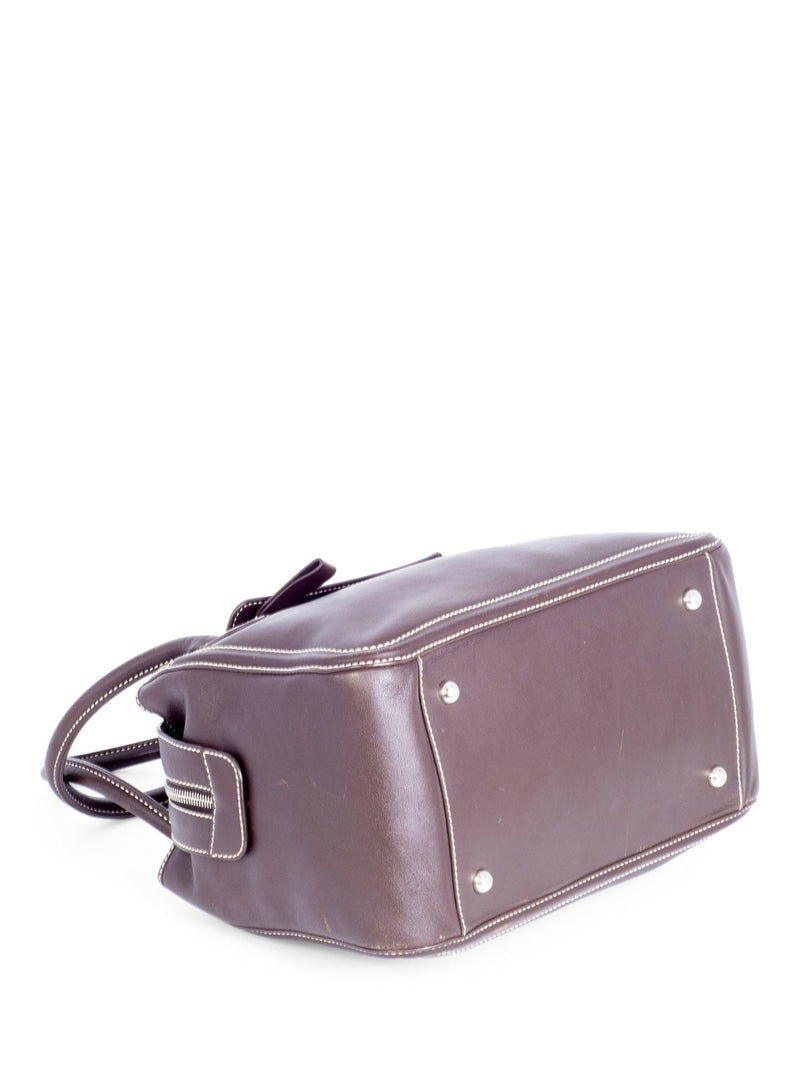 Tod's Leather Exposed Stitching Shoulder Bag Brown-designer resale