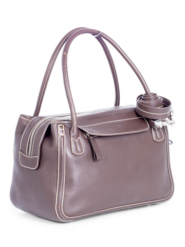 Tod's Leather Exposed Stitching Shoulder Bag Brown-designer resale