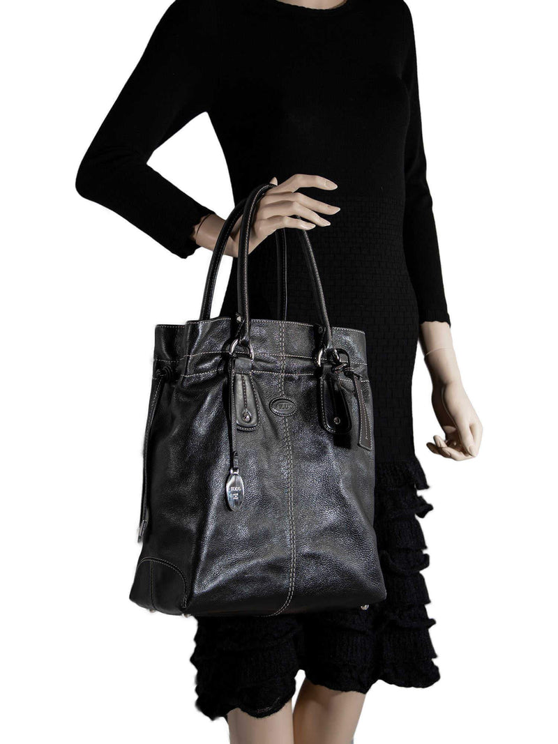 Tods Leather Large Tote Black-designer resale