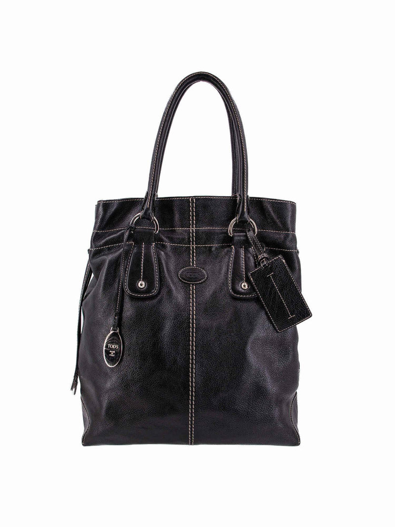 Tods Leather Large Tote Black-designer resale