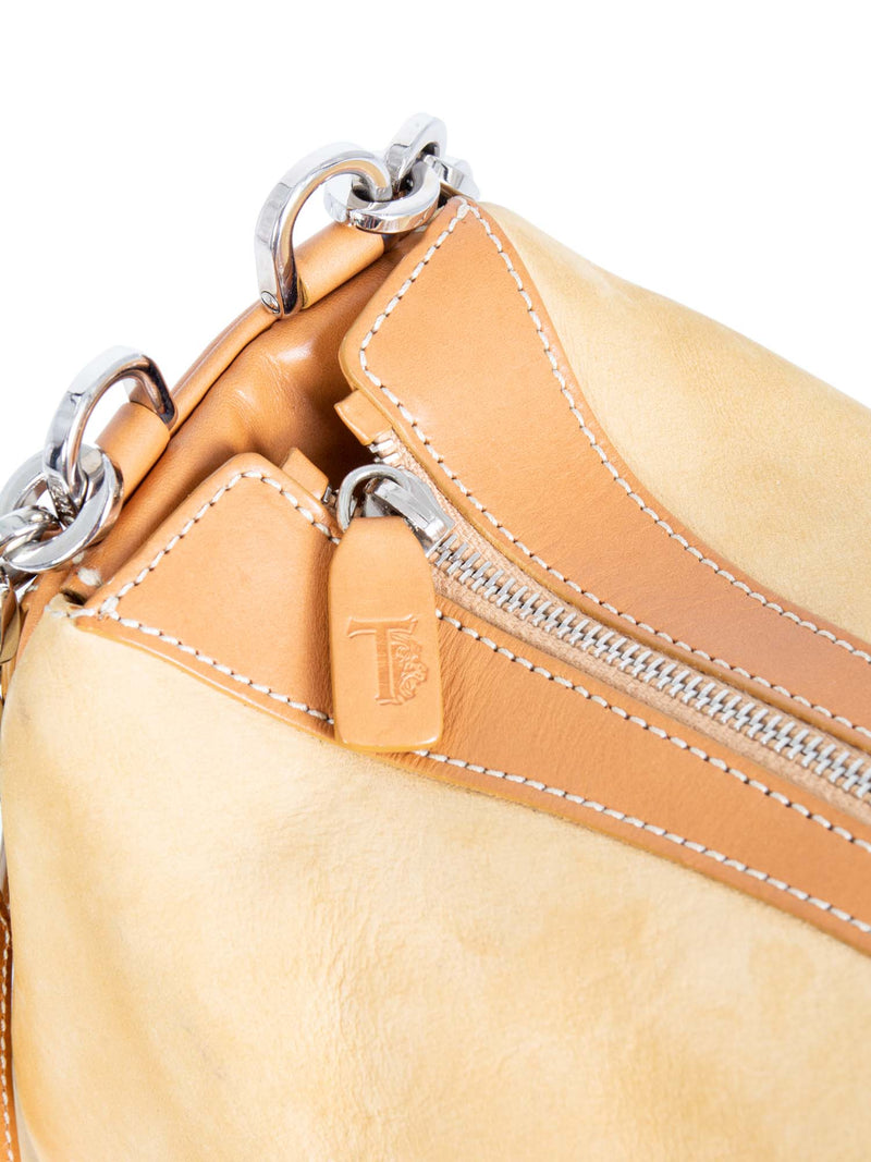 Tod's Suede and Leather Chain Shoulder Strap Bag Beige-designer resale