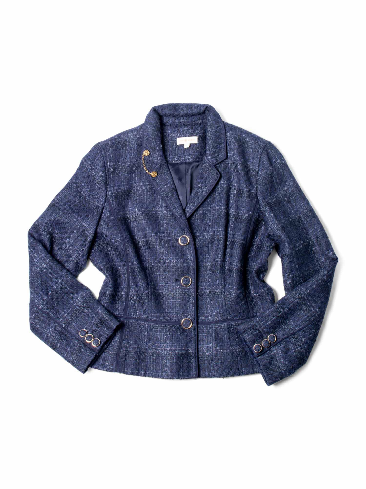 Tory Burch Logo Tweed Fitted Jacket Blue-designer resale