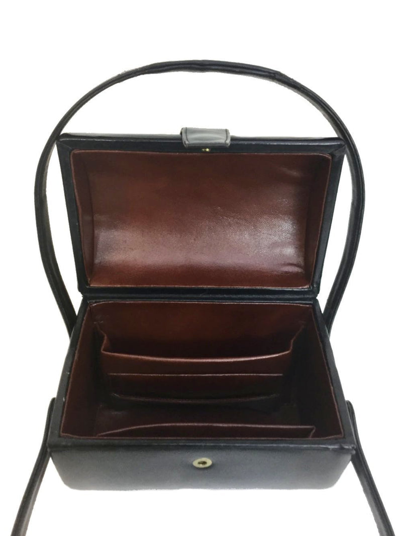 VINTAGE Black Leather Structured Bucket Top Handle Bag-designer resale