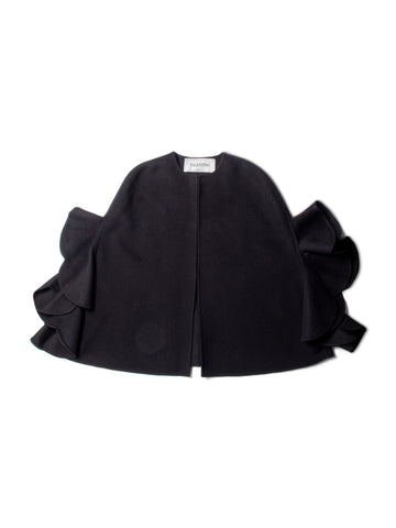 Valentino Cashmere Ruffled Cape Black-designer resale
