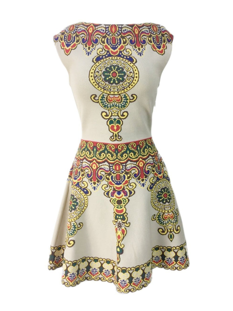 Valentino Cotton Knit Fitted Dress Multicolor-designer resale