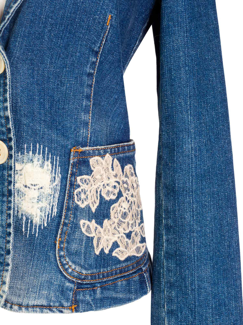 Valentino Denim Lace Fitted Jacket Blue-designer resale