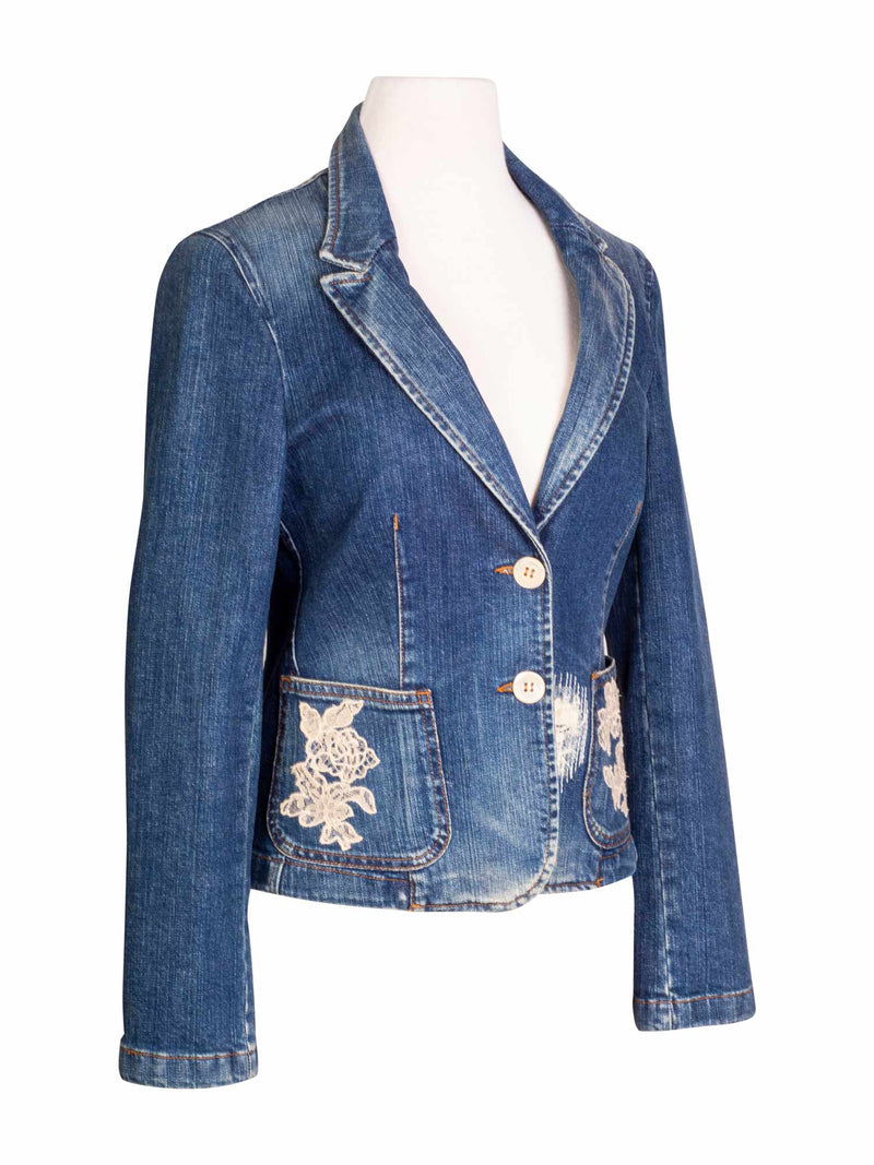 Valentino Denim Lace Fitted Jacket Blue-designer resale
