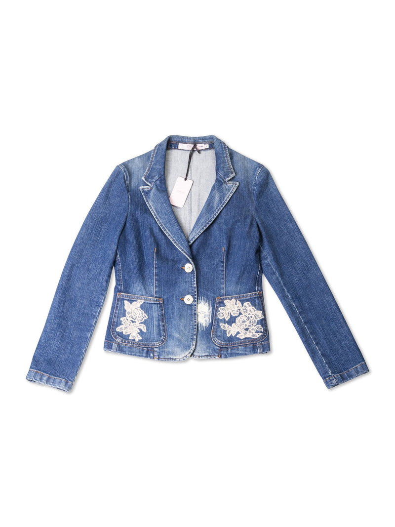 Valentino Denim Lace Fitted Jacket Blue-designer resale
