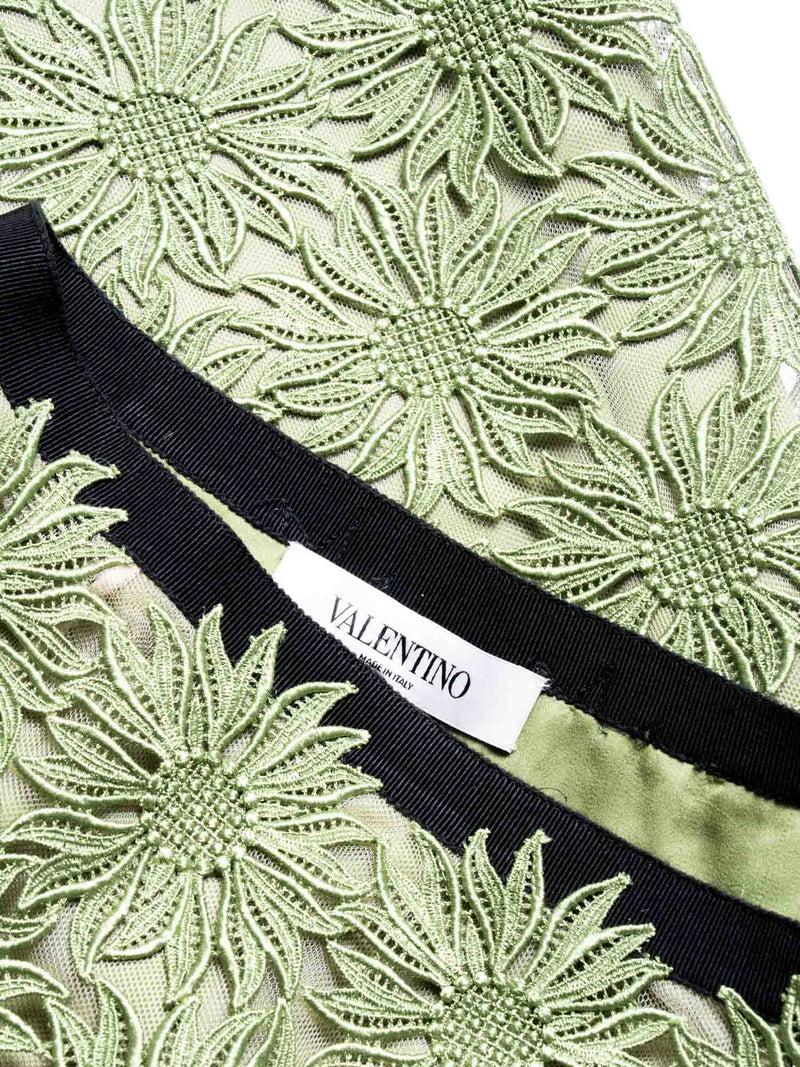 Valentino Floral Lace Midi Skirt Green-designer resale