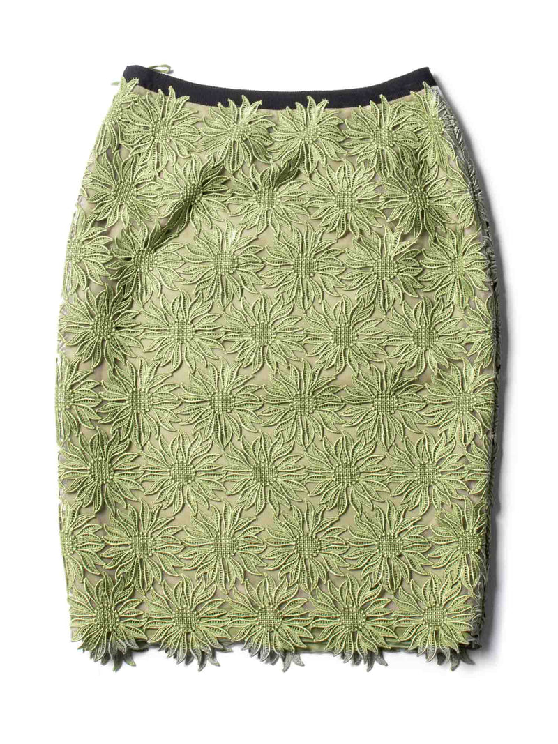 Valentino Floral Lace Midi Skirt Green-designer resale