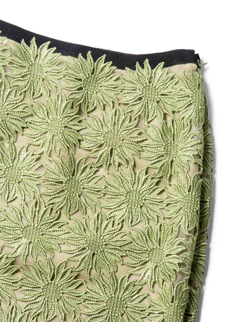 Valentino Floral Lace Midi Skirt Green-designer resale