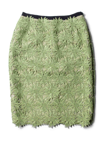 Valentino Floral Lace Midi Skirt Green-designer resale
