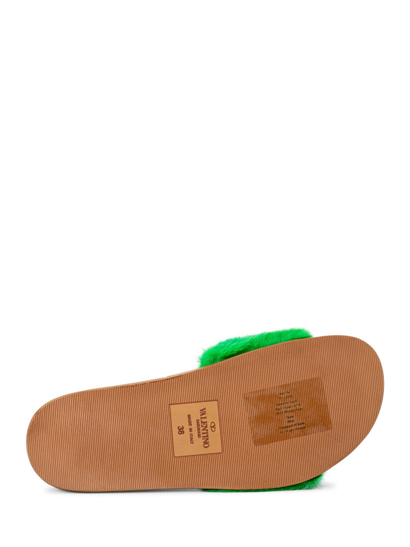 Valentino Fur Rockstud Slides Green-designer resale