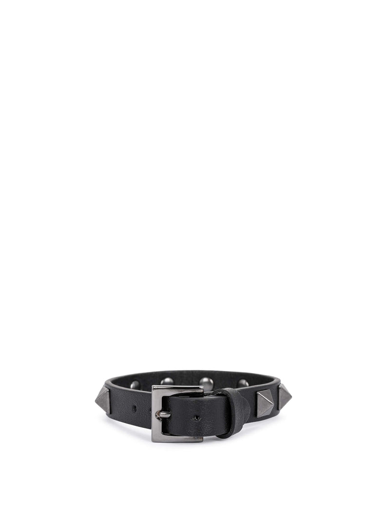 Valentino Leather Rockstud Bracelet Black-designer resale