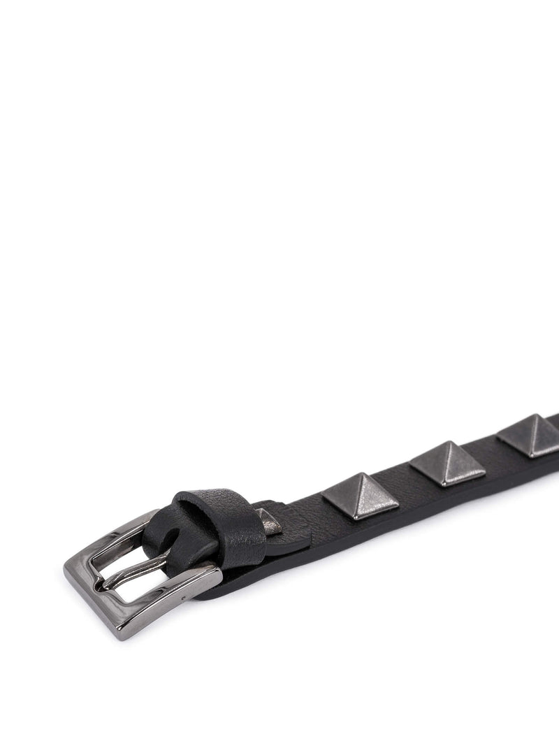 Valentino Leather Rockstud Bracelet Black-designer resale