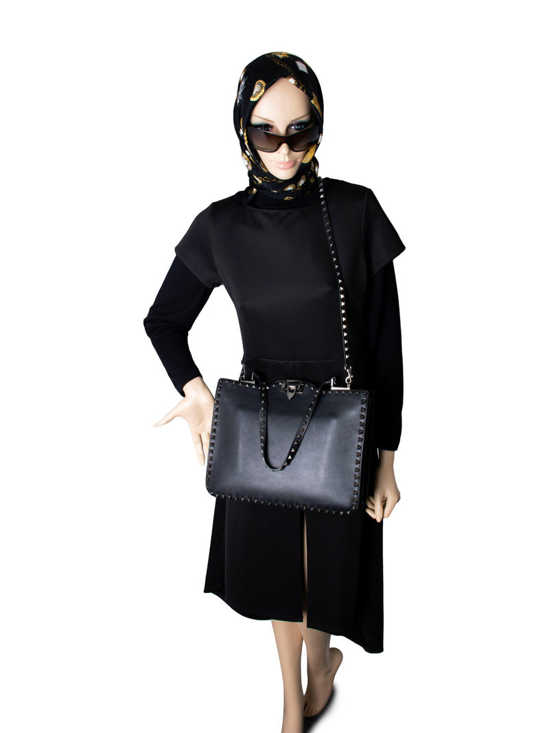 Valentino Leather Rockstud Shoulder Bag Black-designer resale
