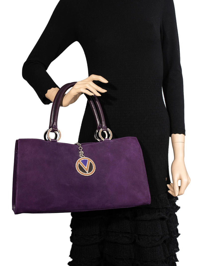 Valentino Suede Logo Triangle Bag Purple-designer resale