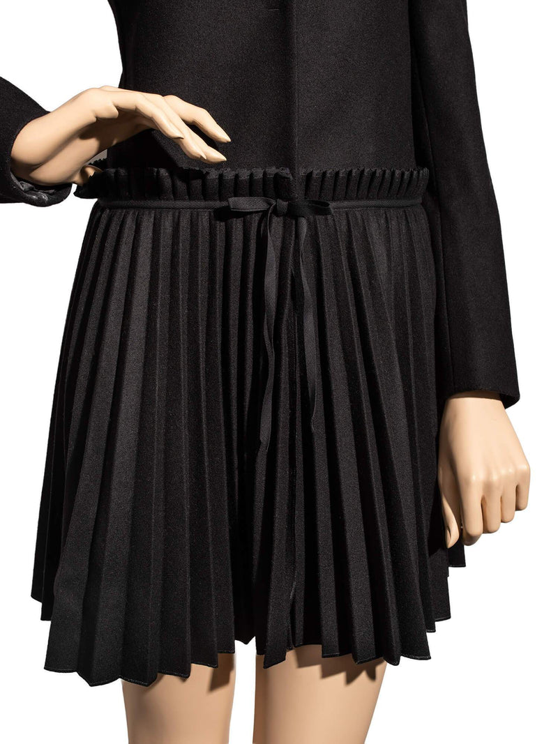 Valentino Wool Pleated Short Coat Black-designer resale