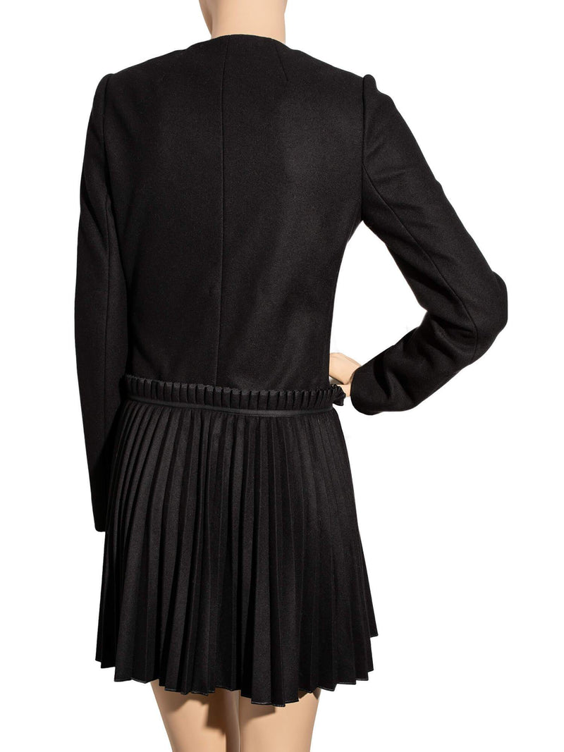 Valentino Wool Pleated Short Coat Black-designer resale