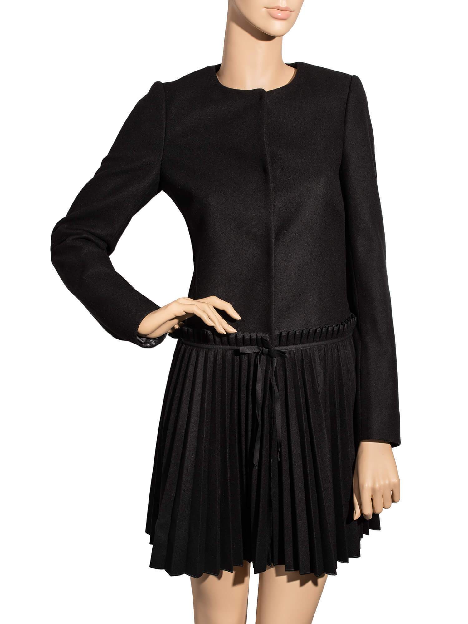 Valentino Wool Pleated Short Coat Black-designer resale