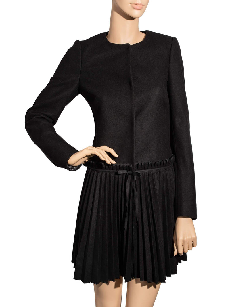 Valentino Wool Pleated Short Coat Black-designer resale