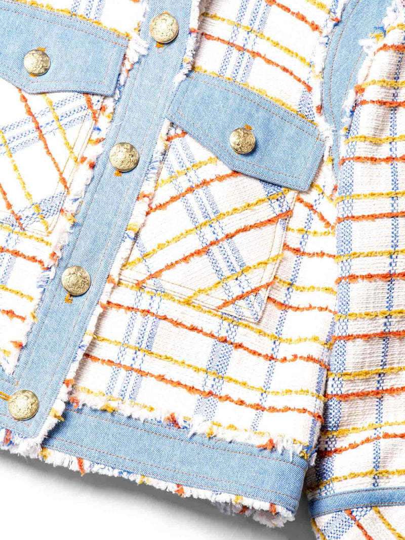 Veronica Beard Tweed Denim Cropped Jacket Multicolor-designer resale