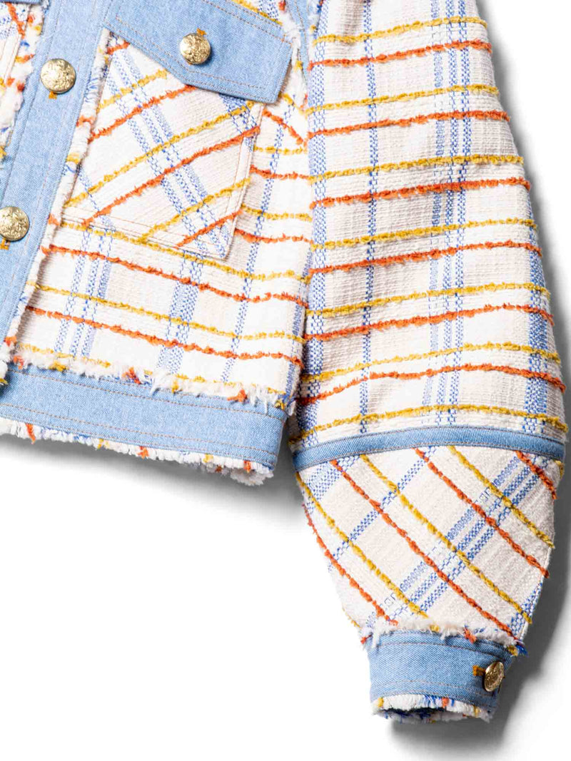 Veronica Beard Tweed Denim Cropped Jacket Multicolor-designer resale