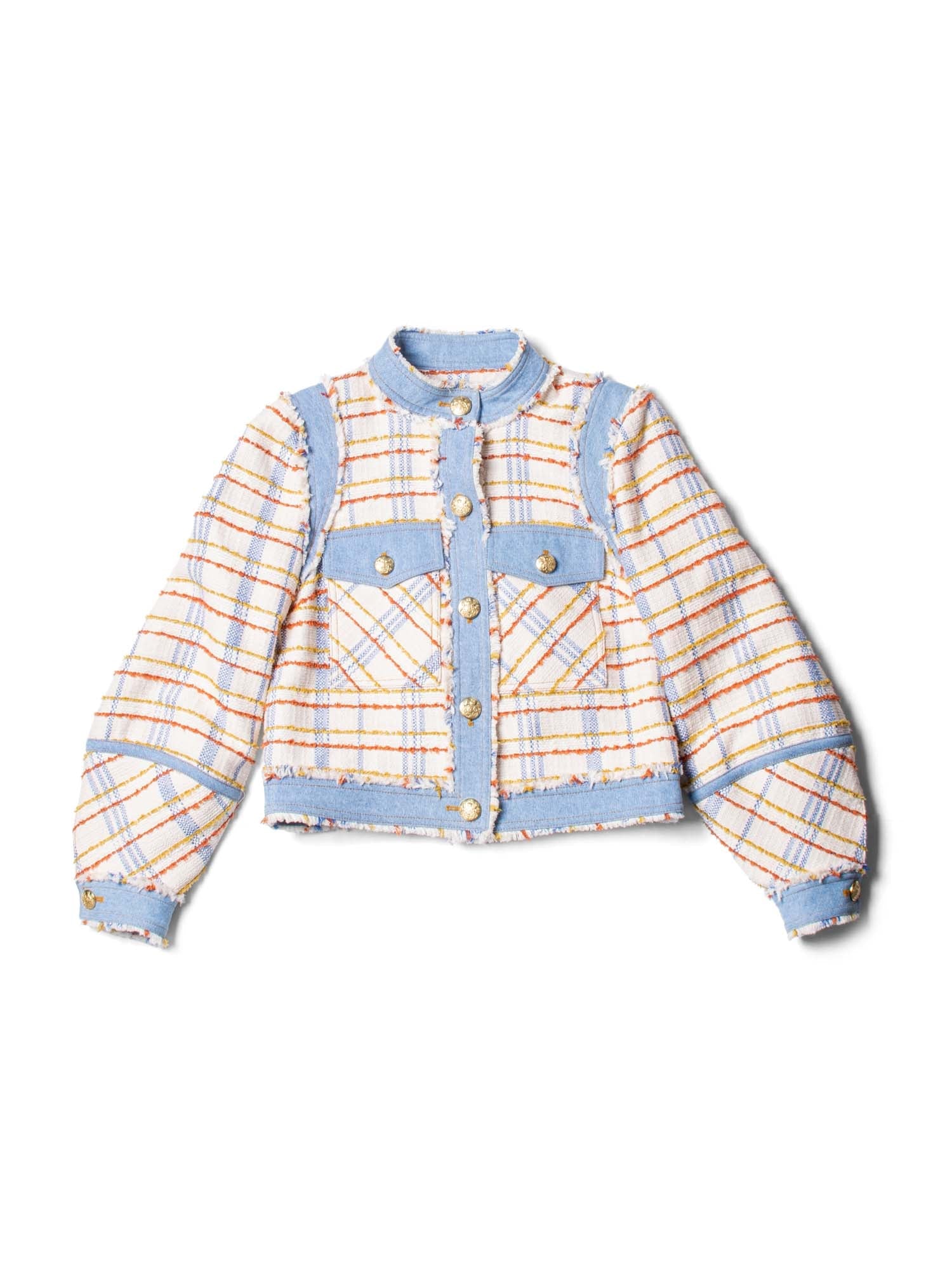 Veronica Beard Tweed Denim Cropped Jacket Multicolor-designer resale