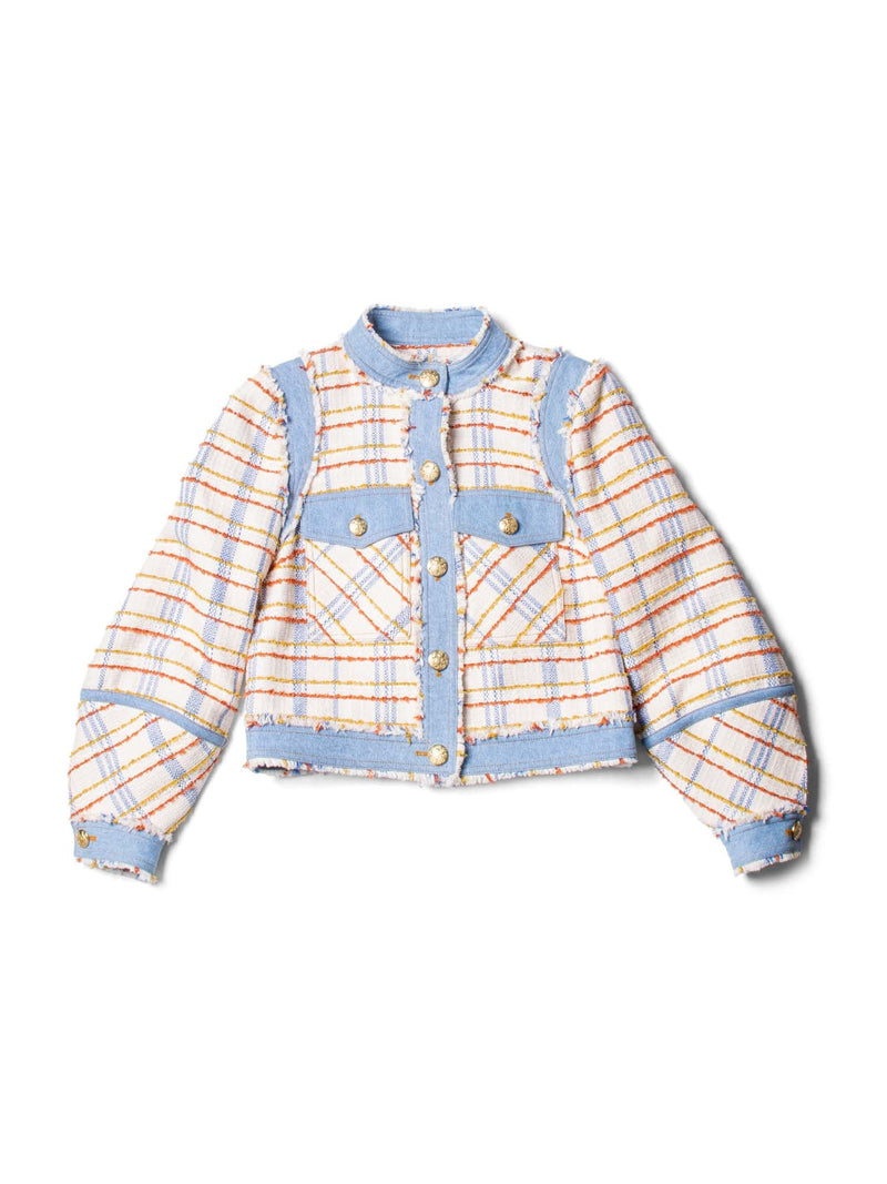 Veronica Beard Tweed Denim Cropped Jacket Multicolor-designer resale