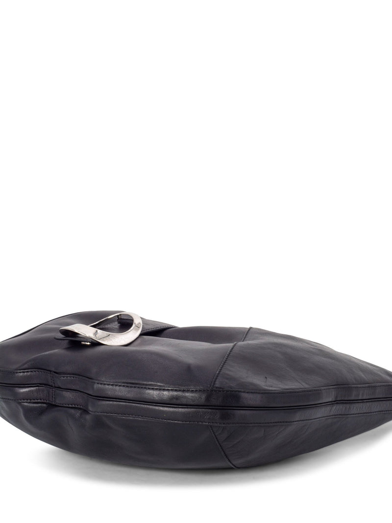 Versace Leather Logo Hobo Bag Black-designer resale