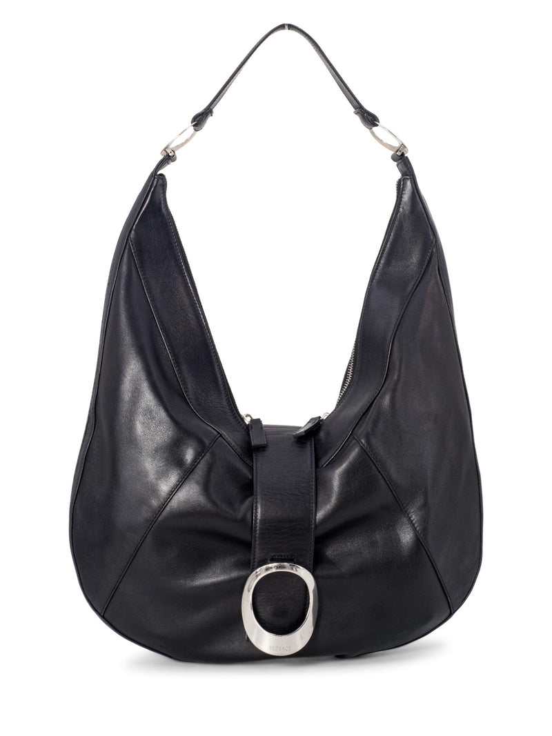 Versace Leather Logo Hobo Bag Black-designer resale