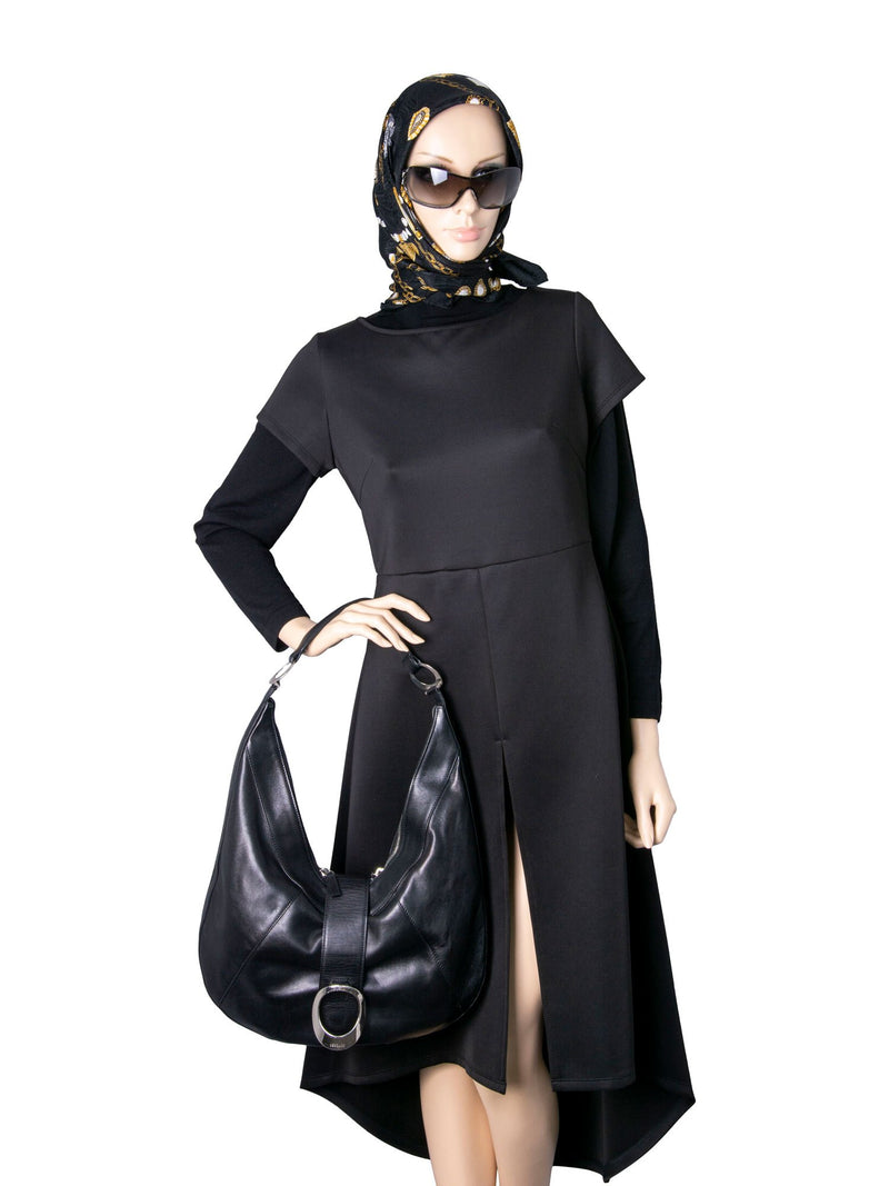 Versace Leather Logo Hobo Bag Black-designer resale