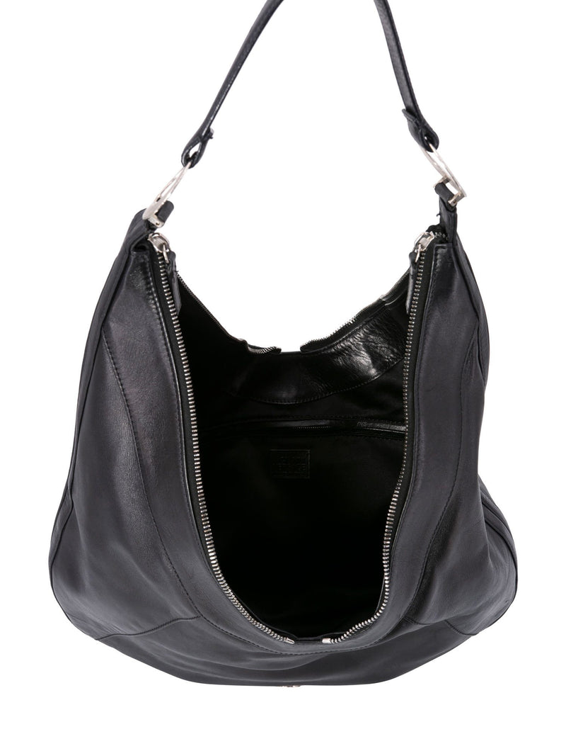 Versace Leather Logo Hobo Bag Black-designer resale