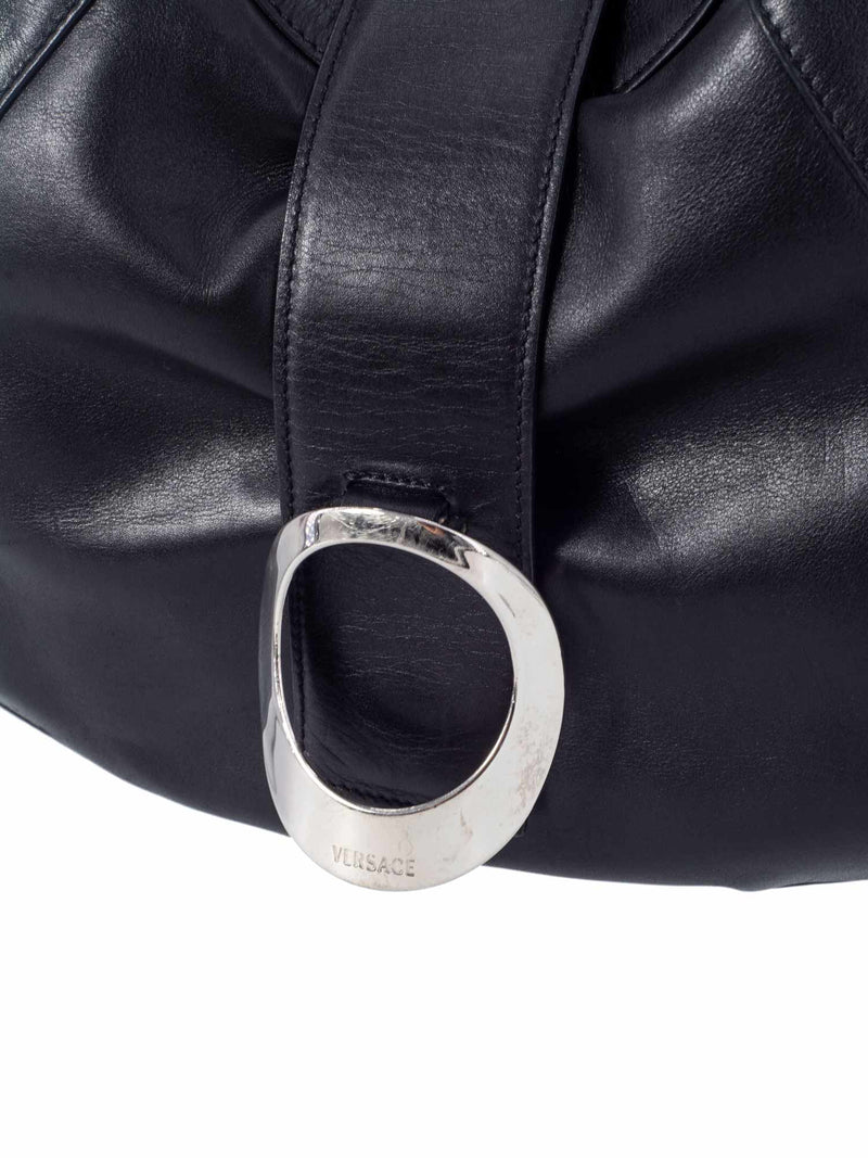 Versace Leather Logo Hobo Bag Black-designer resale