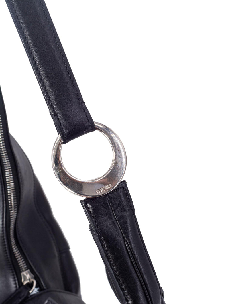 Versace Leather Logo Hobo Bag Black-designer resale