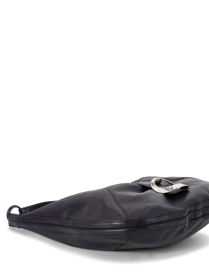 Versace Leather Logo Hobo Bag Black-designer resale