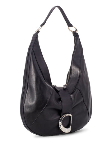 Versace Leather Logo Hobo Bag Black-designer resale