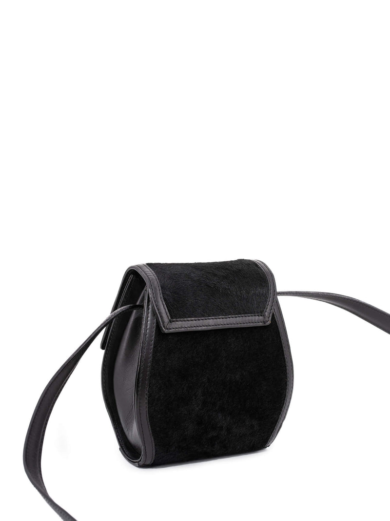 Versace Leather Pony Hair Mini Crossbody Flap Bag Black-designer resale