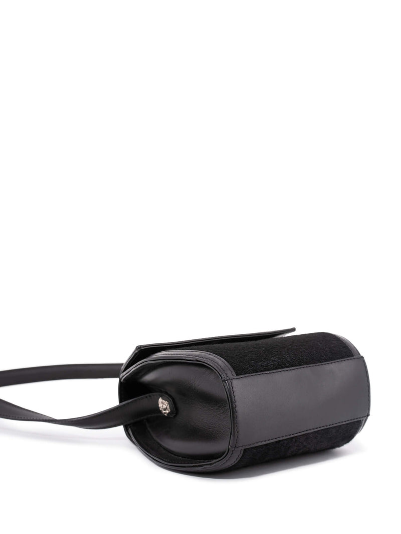 Versace Leather Pony Hair Mini Crossbody Flap Bag Black-designer resale