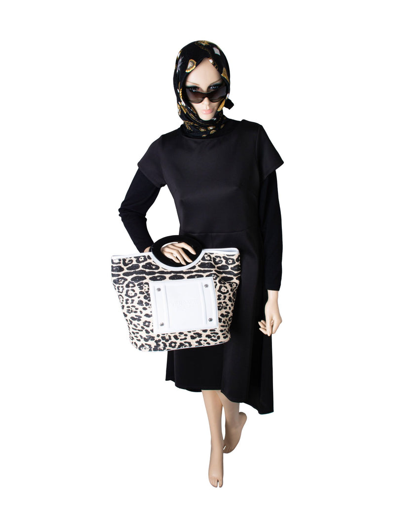 Versace Leather Raffia Woven Cheetah Print Beach Shopper Bag Beige-designer resale