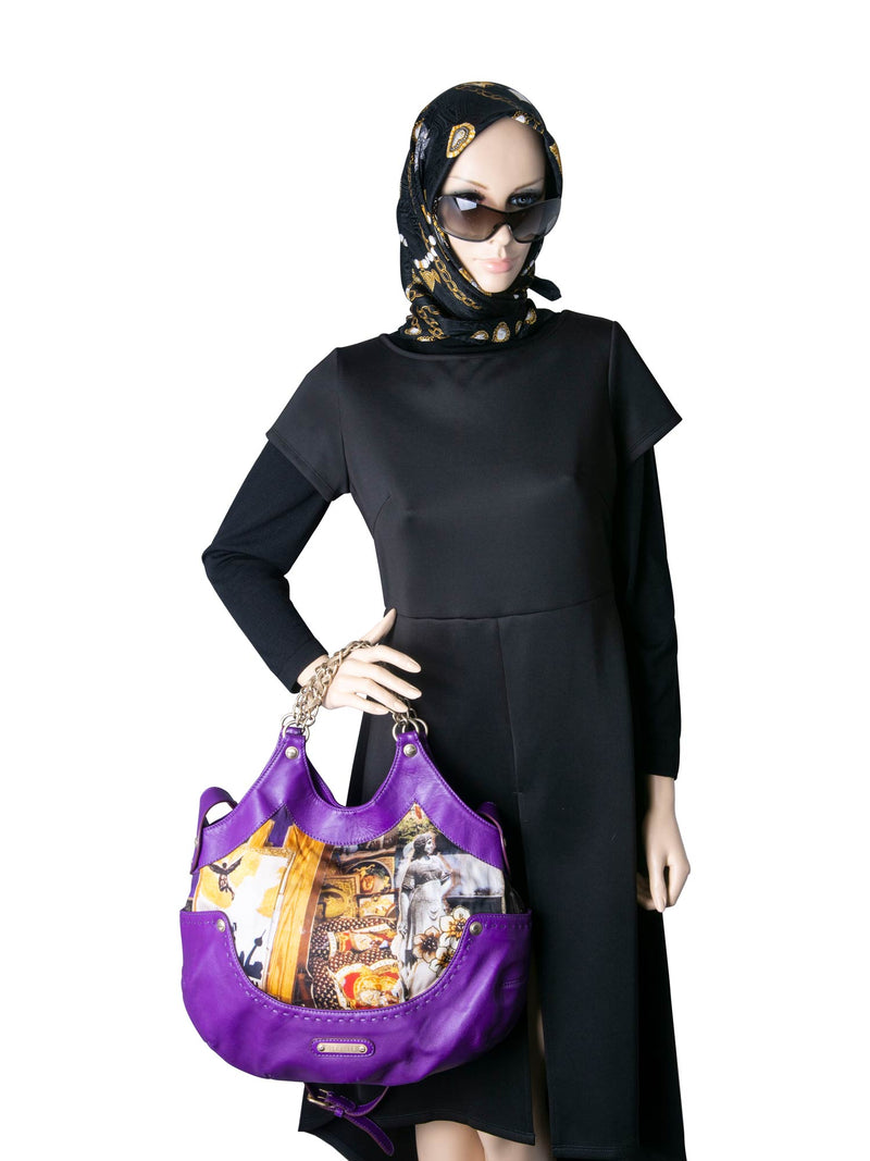 Versace Leather Silk Limited Edition Hobo Bag Purple-designer resale