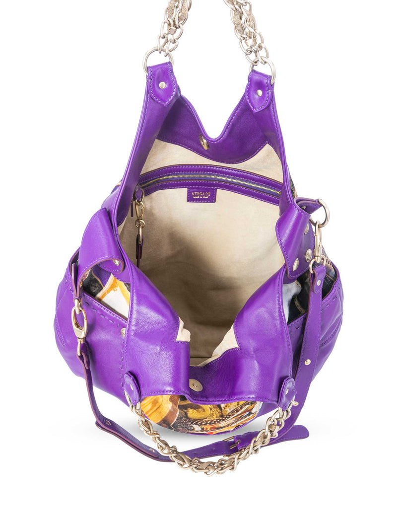 Versace Leather Silk Limited Edition Hobo Bag Purple-designer resale