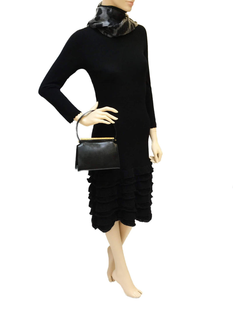 Vintage Black Snakeskin Top Clasp Bag-designer resale