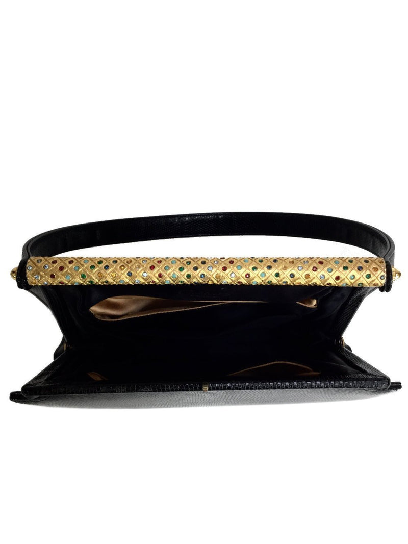 Vintage Black Snakeskin Top Clasp Bag-designer resale