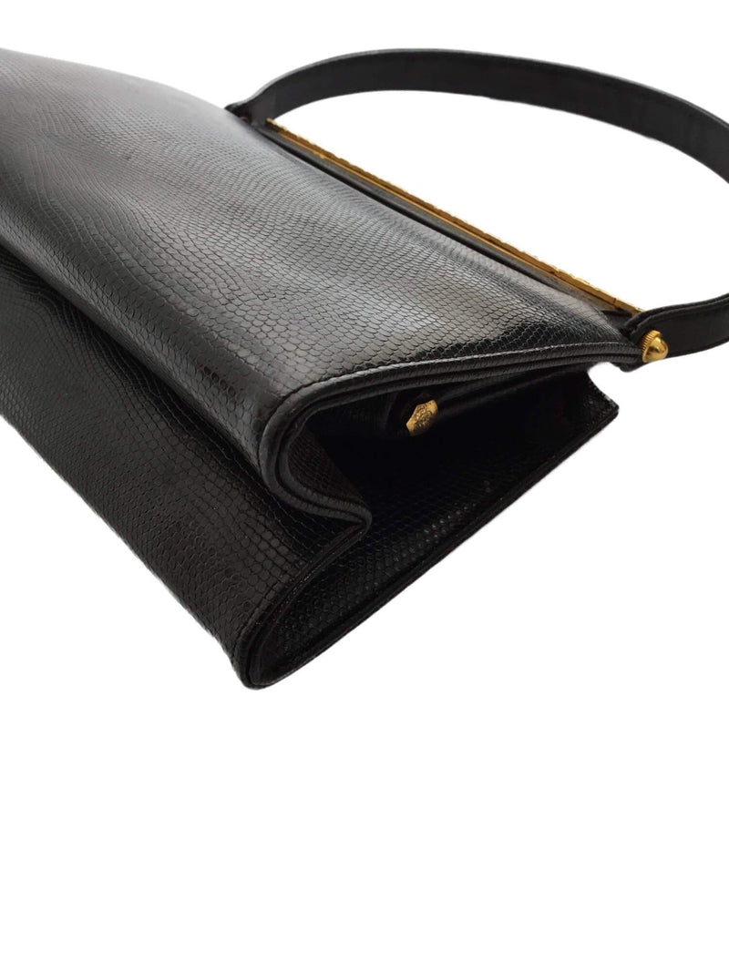 Vintage Black Snakeskin Top Clasp Bag-designer resale