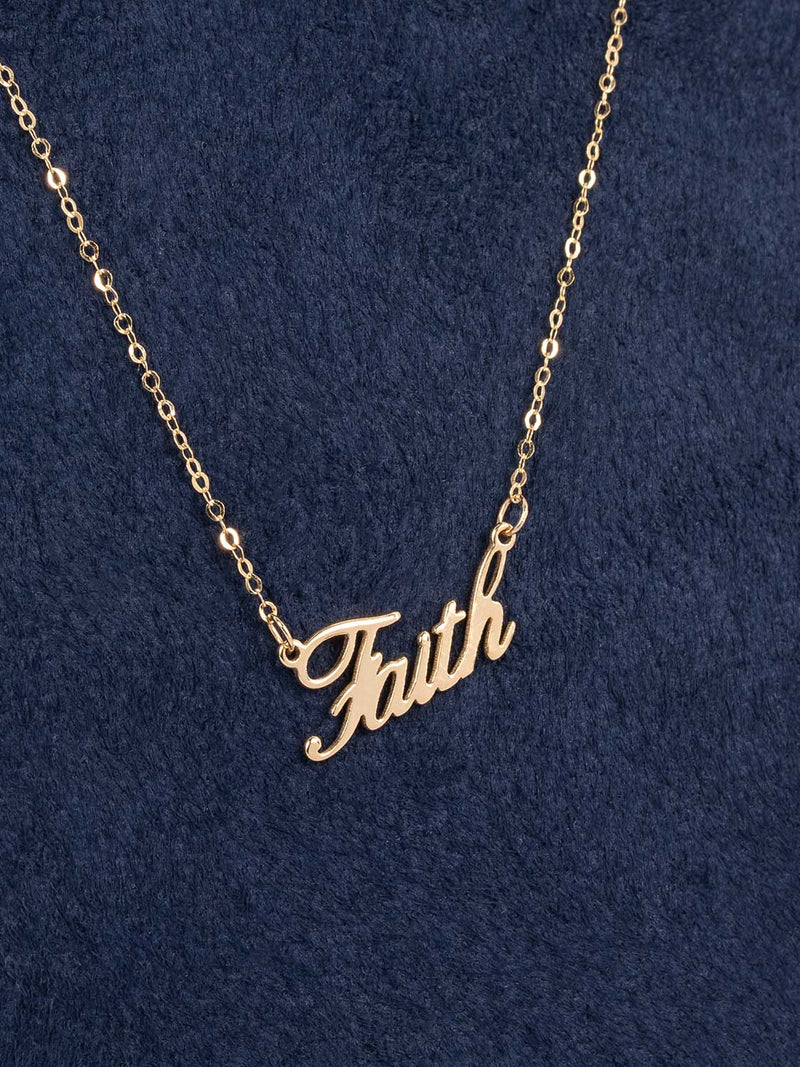 Vintage Custom 14K Gold Faith Pendant Necklace-designer resale