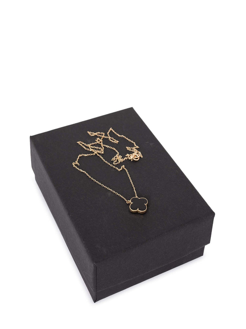 Vintage Custom 14K Gold Onyx Alhambra Pendant Necklace-designer resale