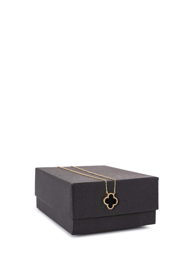 Vintage Custom 14K Gold Onyx Clover Pendant Necklace-designer resale