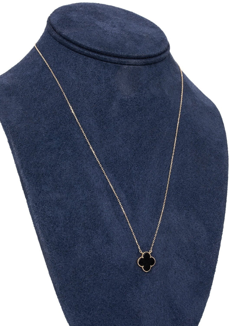 Vintage Custom 14K Gold Onyx Clover Pendant Necklace-designer resale